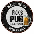 thumbnail image 1 of Rick's Pub 14" Round Metal Sign Beer Bar Black Wall Decor Gift 100140039107, 1 of 1