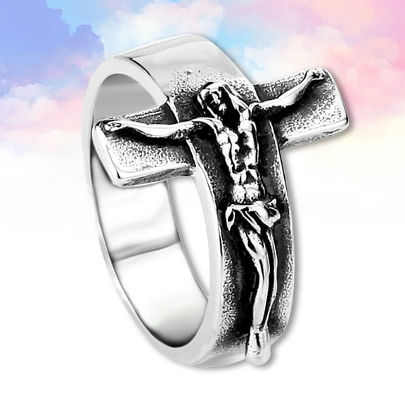 MLINS 1PC Fashion Alloy Ring Jesus Cross Ring Stylish Hand Jewelry Festival Gift for Female Male (Silver NO.9)