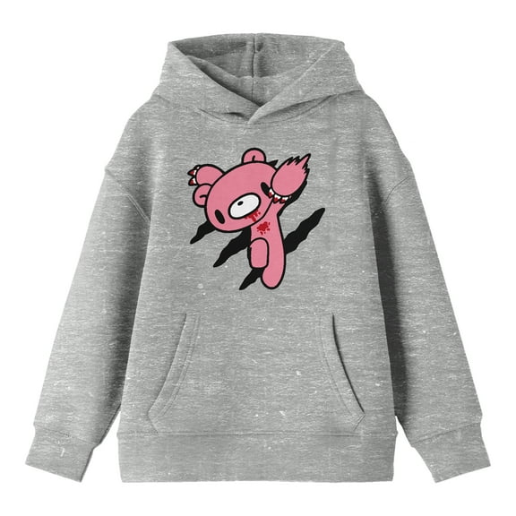 Gloomy Bear Ready to Attack Youth Athletic Heather Gray Graphic Hoodie-XL