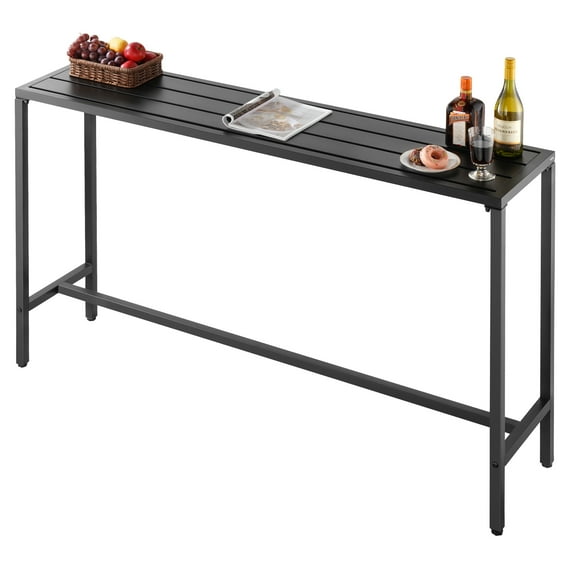 VEVOR Outdoor Bar Table, 63 x 15 in Patio Bar Table, Waterproof Top & Sturdy Metal Frame, Rectangle Counter Height Dining Tables, Outdoor Furniture for Balcony, Yard, Hot Tub, Poolside, Indoor