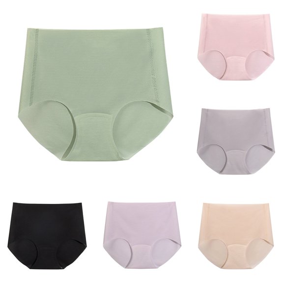 Siminsem Women's High Waist Ice Silk Seamless Briefs Breathable Tummy Control Panties No Show Full Coverage Underwear with Cotton Crotch Laser Cut Multipack S-3XL, Green,L