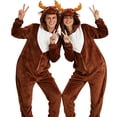 thumbnail image 2 of CVBCOS Adult Reindeer Unisex Christmas Costume Onesie Pajamas-Plush One Piece Cosplay Suit for Women and Men, 2 of 7