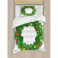 thumbnail image 3 of Christmas Decorations Queen Size Duvet Cover Set, Wreath Evergreen with Candy Cane Stockings Mistletoe Berries on Door, Decorative 3 Piece Bedding Set with 2 Pillow Shams, Green White, by Ambesonne, 3 of 3