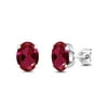 Gem Stone King 8x6mm Oval Red Created Ruby 3.00 Ct Silver Plated Brass Stud Earrings