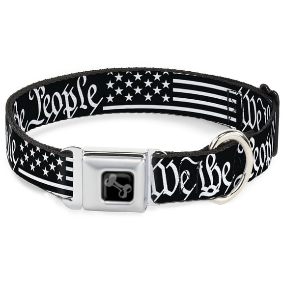Buckle-Down Pet Collar, Dog Collar Metal Seatbelt Buckle, Americana Flag We the People Black White, 9.5 to 13 Inches 1.0 Inch Wide