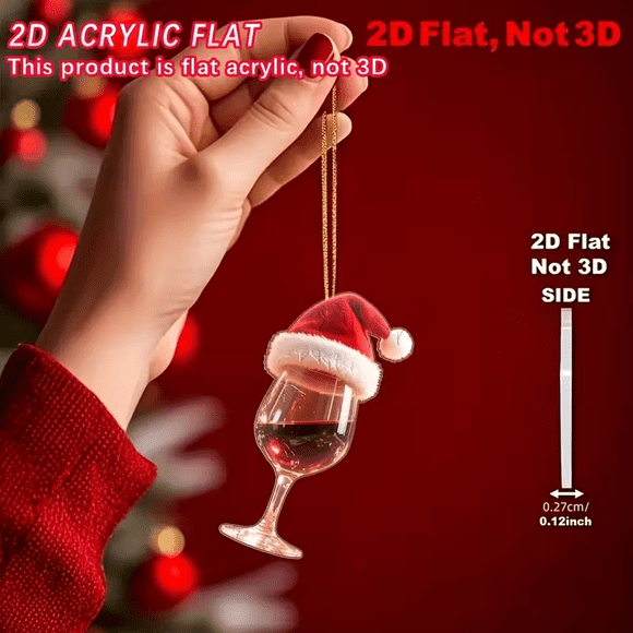 2D Acrylic Flat Christmas Hat Red Wine Glass Holiday Decoration Pendant Car Pendant Party Gift