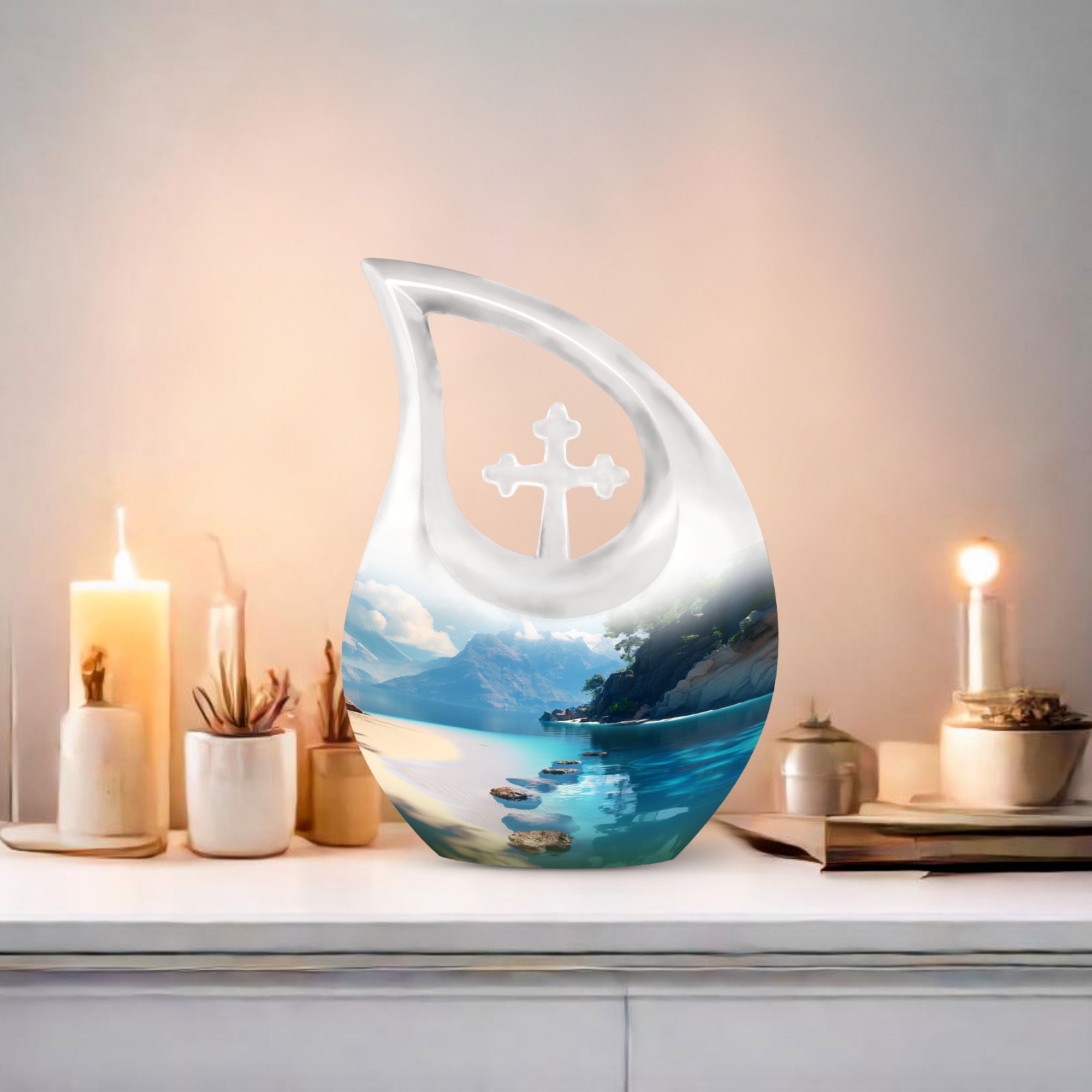 MUKTIVE Beach Nature Urn for Adult Male & Female, Combo Sets Funeral Burial Urns for Human Ashes, Blue Cremation Urn for Human Ashes, Multicolor Ash Holder(1 Large 10 ", 4 Keepsake 3 ")