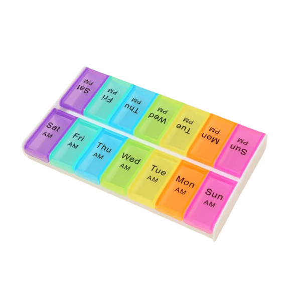 Extra Large Weekly Pill Organizer, 7 Day Pill Box with AM/PM Compartments, 2 Times a Day Pill Case, Large Capacity Medicine Organizer for Vitamins, Fish Oil & Supplements (Colorful)