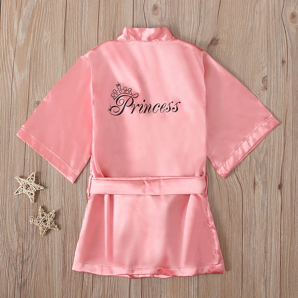 Jovati Toddler Pajamas Girls Toddler Baby Kids Girls Solid Silk Satin Kimono Robes Bathrobe Sleepwear Pajamas Pink