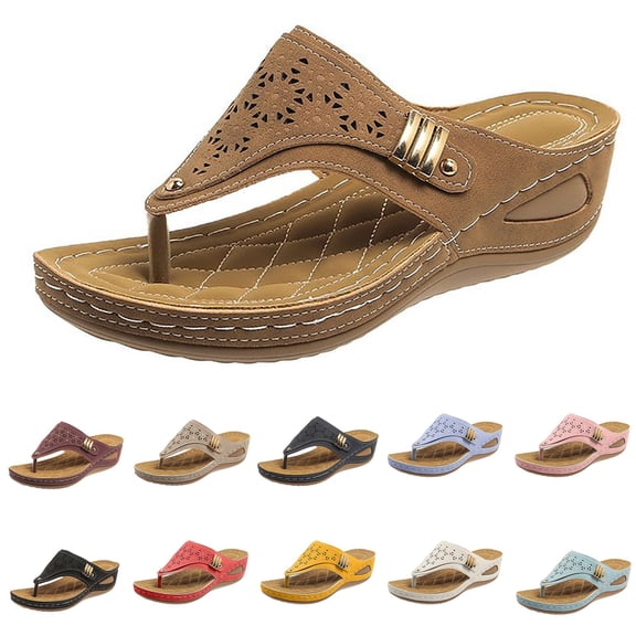 Modstep Summer Wedge Sandals for Women Orthopedic Wide Width Walking Slides Comfortable Beach Flip Flops for Outdoor Indoor Black 5.5