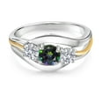 thumbnail image 2 of Gem Stone King 925 Sterling Silver and 10K Yellow Gold Round Green Mystic Topaz and White Lab Grown Diamond 3 Stone Ring for Women (1.09 Cttw, Available in Size 5, 6, 7, 8, 9), 2 of 3