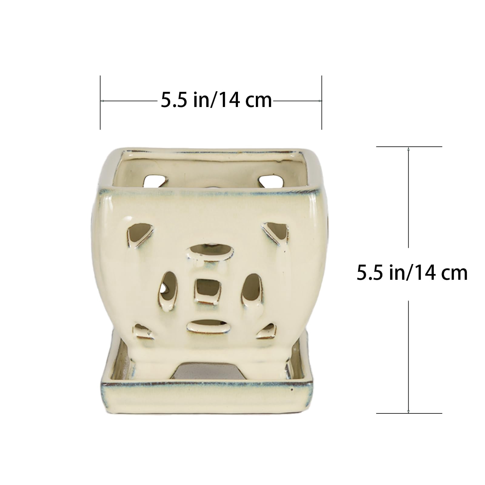 W&W Orchid Pot with Holes and Saucer for Orchid Repotting and Better Grow, White, 5.5 inches