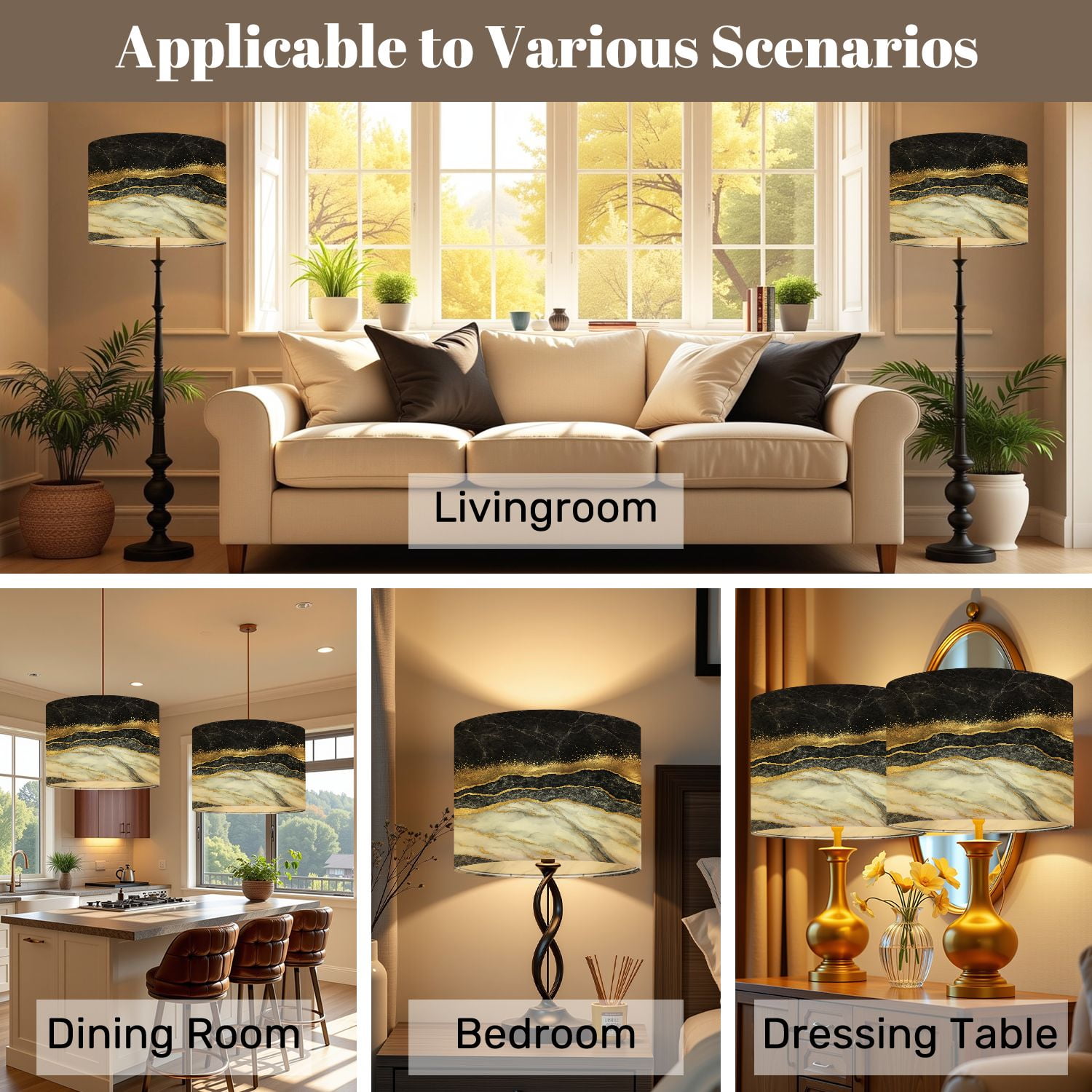 Lampshades 2 Pack abstract creative texture marble gold foil decorative marbling 13"x13"x10" Light Shade for Table Lamps Floor Lamps Drum Lamp Shades Lampshade Replacement Easy Assembly