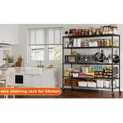 55.2W x 85.8H Wire Shelving Rack 3000Lbs Metal Storage Shelves with Wheels 5 Tier Heavy Duty Storage Rack for Garage Rolling Shelving Unit Adjustable Steel Shelves for Kitchen Pantry, Black