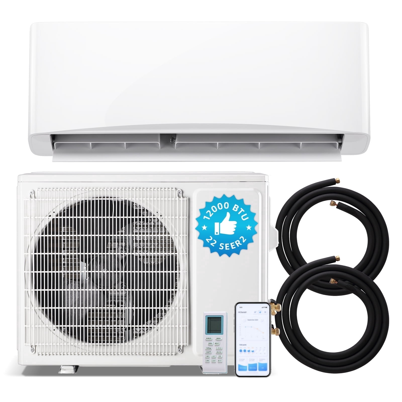 WANAI 12000 BTU Mini Split AC/Heating System, 22 SEER2 115V Indoor & Outdoor Wall-Mounted Units with Remote Control, Installation Kit Included for Home, Office & Bedroom, Up to 700 Sq. Ft. Coverage