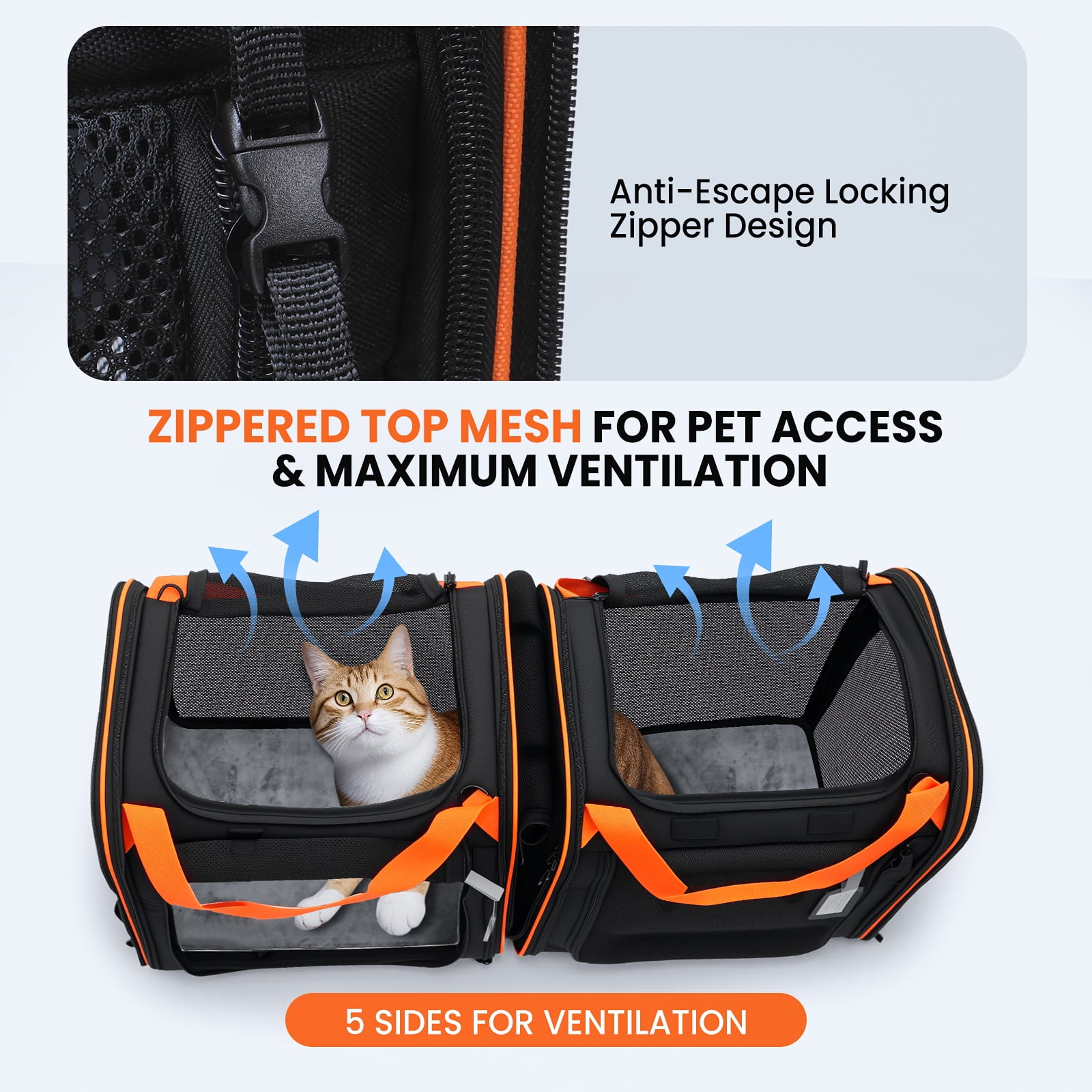 WheelX Portable Double Cat Carrier with Box for Multiple Animal 38x18x15in Large Cat Carrier with Safety Locking Zippers for Long Distance Travel