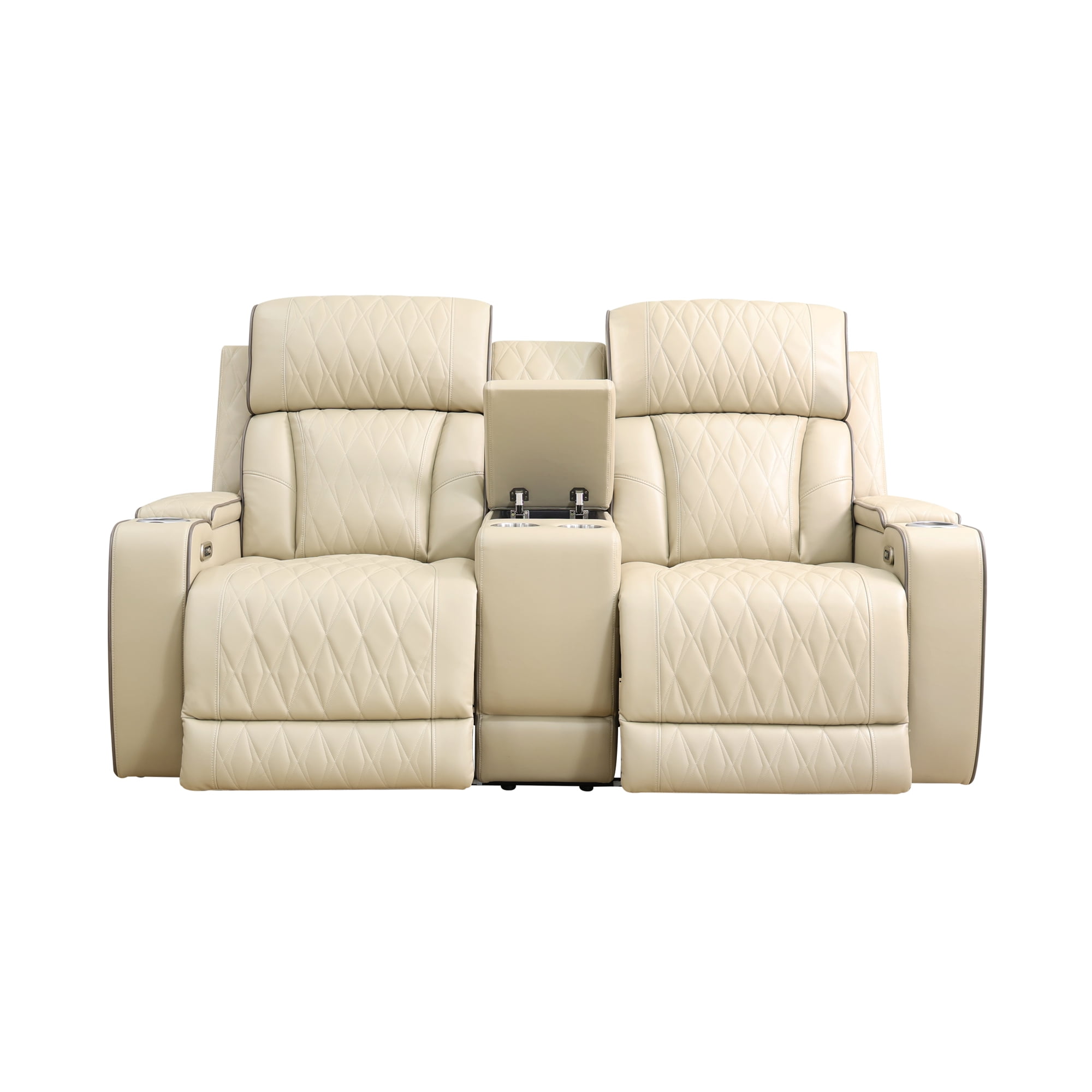 Recliner Loveseat with LED Lights, Living Room Furniture Breathing Power Leather Sofa with Storage Console/Cup Holders