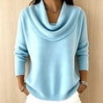 thumbnail image 4 of Liweisiy Women's Cowl Neck Knit Shirts Pullover Long Sleeve Ribbed Knit Soft Sweater Tops Casual Loose Fit Blouse Light Blue S, 4 of 5