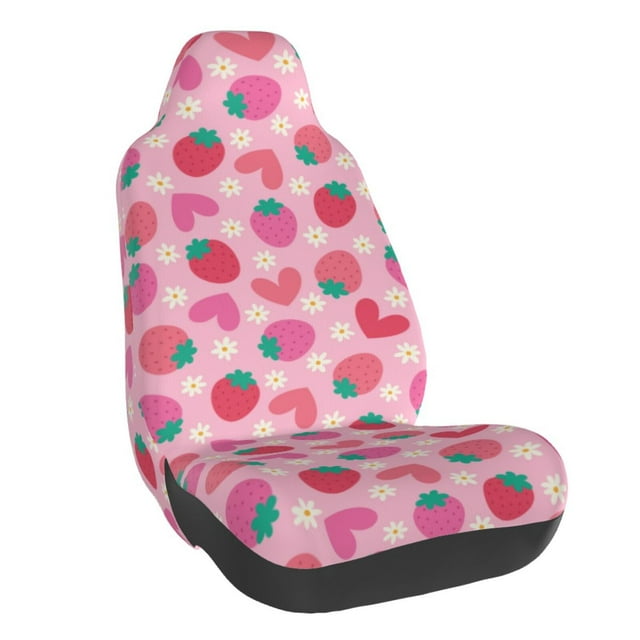 Wukai Haear Strawberry Full Set Car Seat Covers with Soft Padding Universal Auto Front Seats Protector and Cushion Mat
