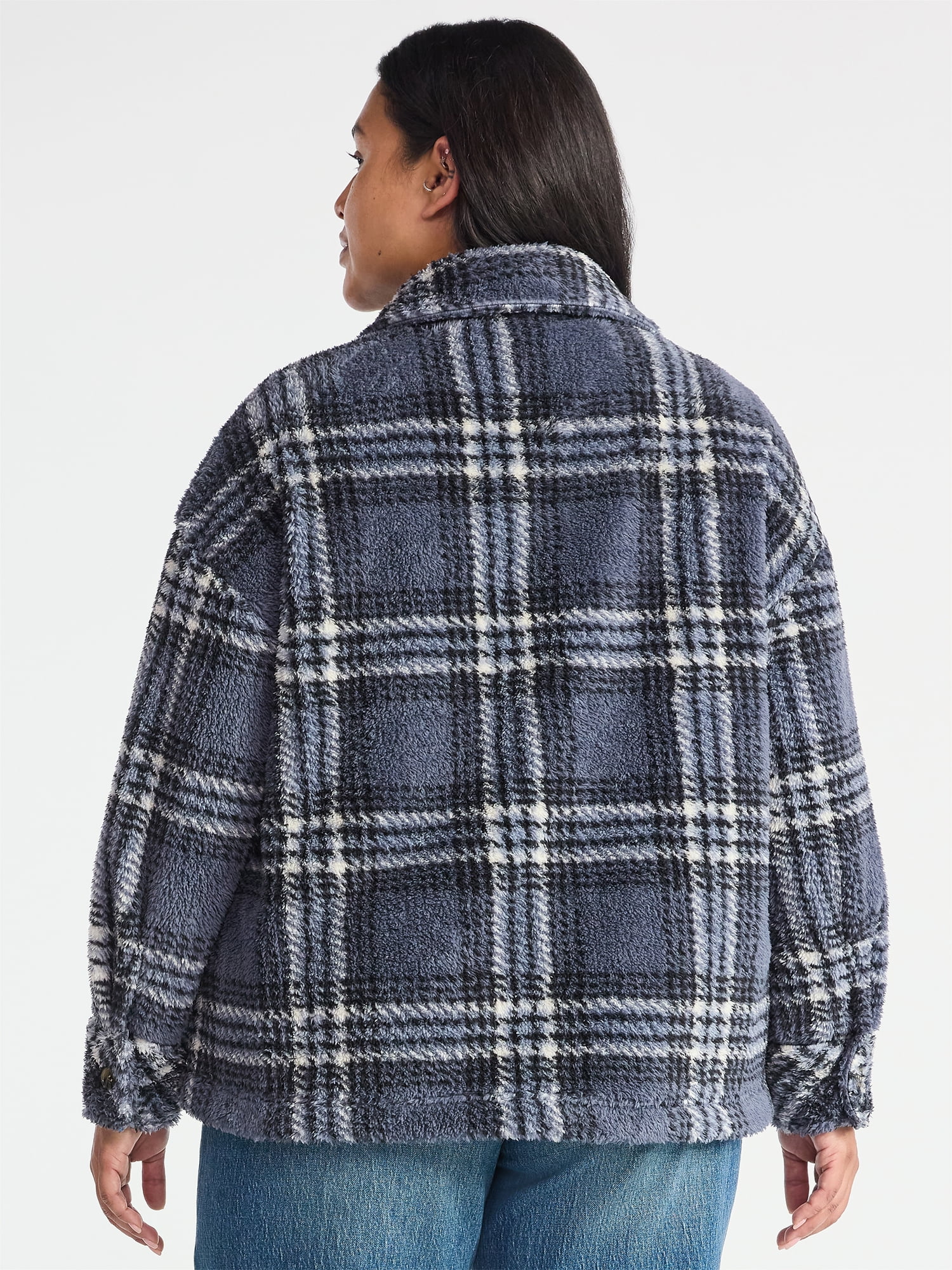 Terra & Sky Women's Plus Size Cozy Button Front Shacket with Long Sleeves, Sizes 0X-5X