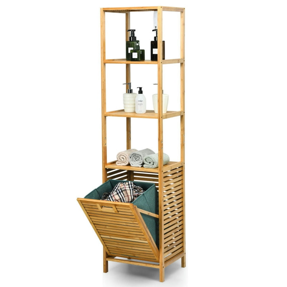 Finihen Bathroom Storage Cabinet, Bathroom Floor Cabinet, Bamboo Tower Hamper Organizer with 3-Tier Storage Shelves, for Bathroom, Living Room, Bedroom, Kitchen, Natural Finihen Bathroom Storage Cabinet, Bathroom Floor Cabinet, Bamboo Tower Hamper Organizer with 3-Tier Storage Shelves, for Bathroom, Living Room, Bedroom, Kitchen, Natural