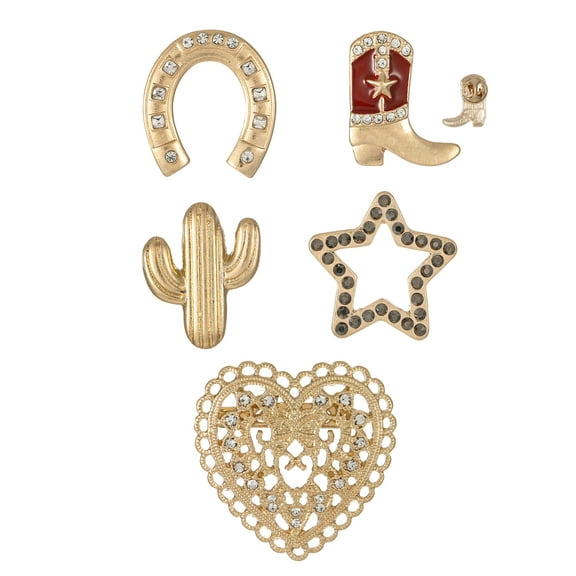 No Boundaries Gold-Tone Western-Themed Brooch and Pins Set, 5-Piece, Women’s