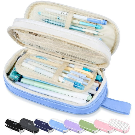 Large pencil case, 5-compartment expandable pencil case, large-capacity canvas pencil case organizer with zipper, portable stationery pencil case