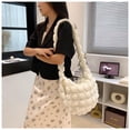 thumbnail image 2 of Large Quilted Tote Bag,Tote Bag for Women,Soft Puffer Tote Bag Lightweight Designer Pleated Bags Handbag Puff Bags Tote Bag for Women Leather Tote Bag(White 13in), 2 of 9