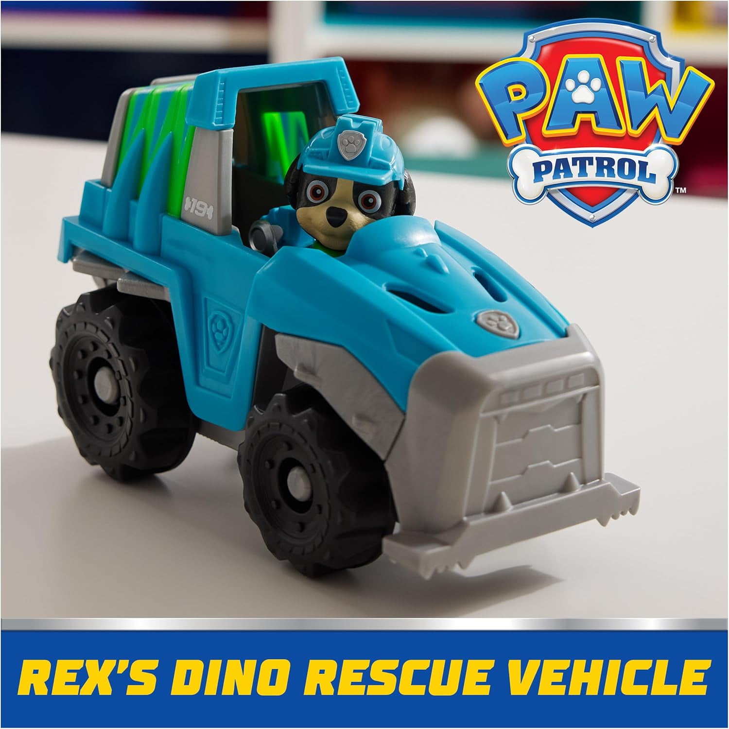Paw Patrol, Rex’s Dinosaur Rescue Vehicle, Toy Truck with Collectible Action Figure