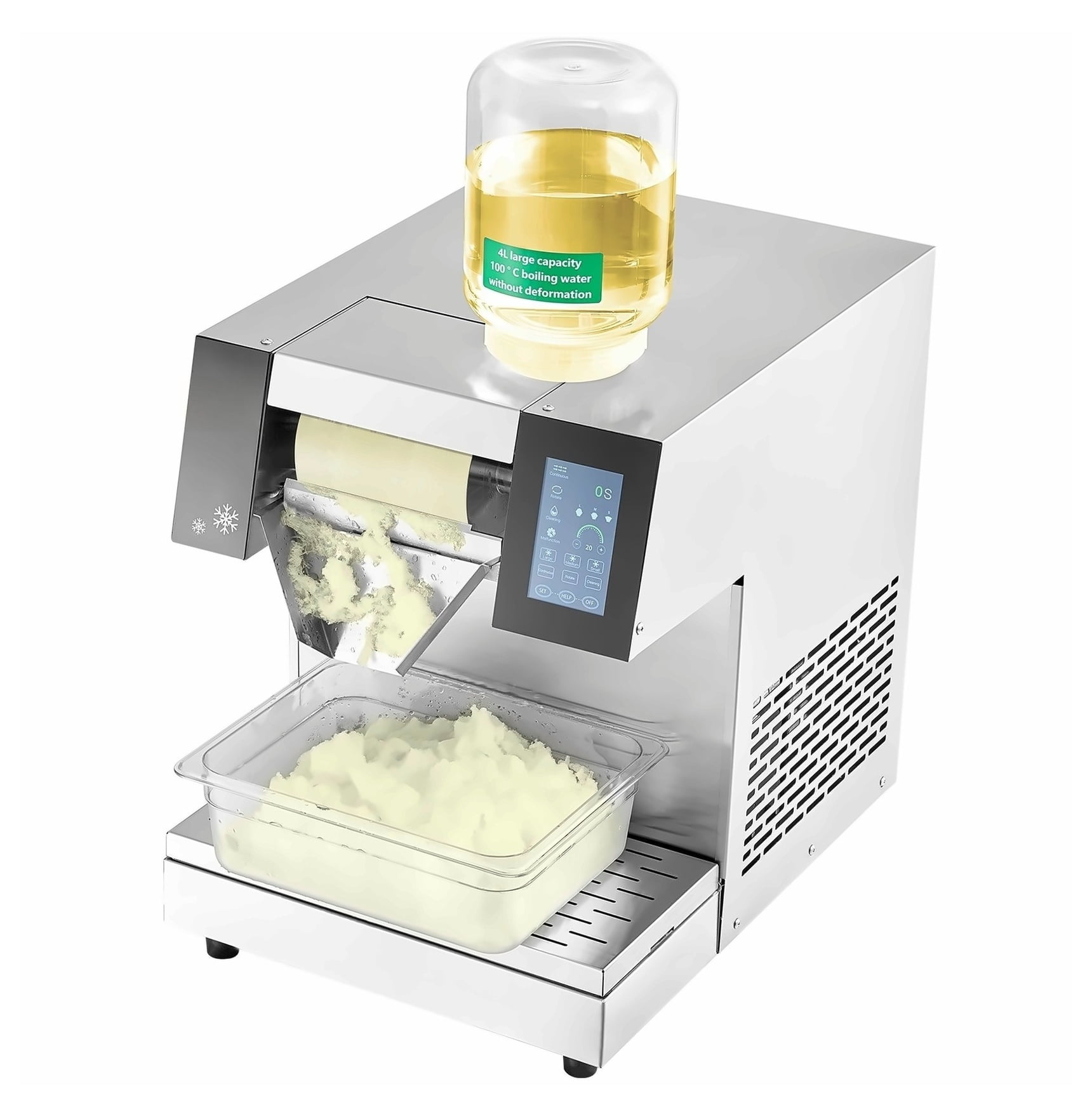 Commercial Ice Machine 573LBS/24H Stainless Steel Snowflake Maker for Ice Cream, Air-Cooled, 900W, 2 Baskets, Fast Cooling, Adjustable Ice Texture