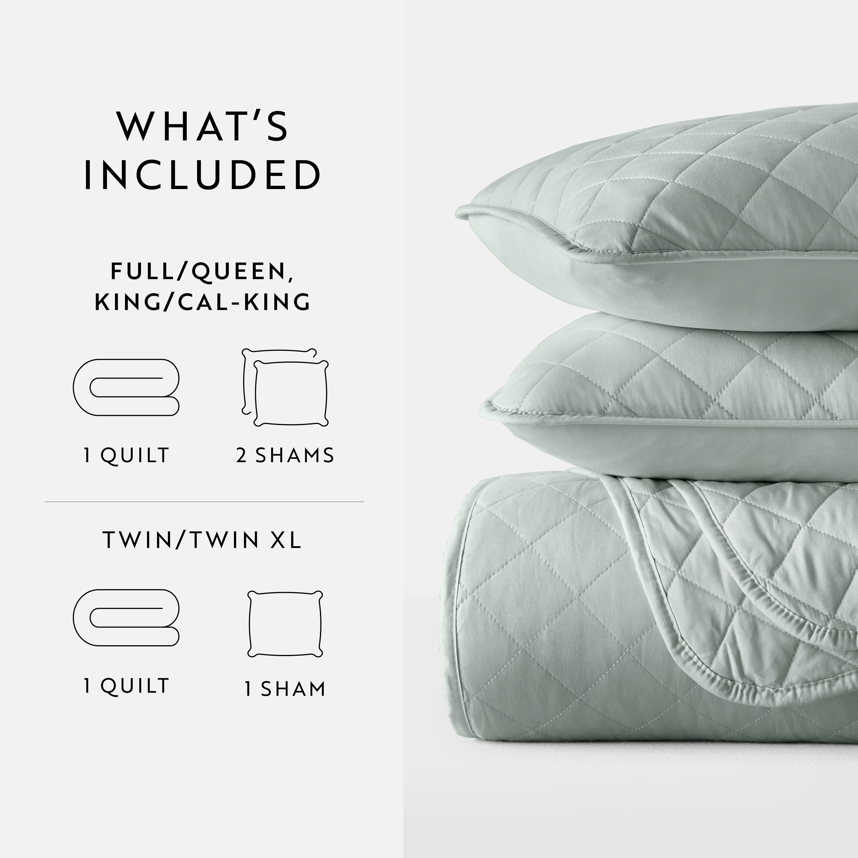 Noble Linens 3-Piece Eucalyptus Diamond Quilt Set, Full/Queen