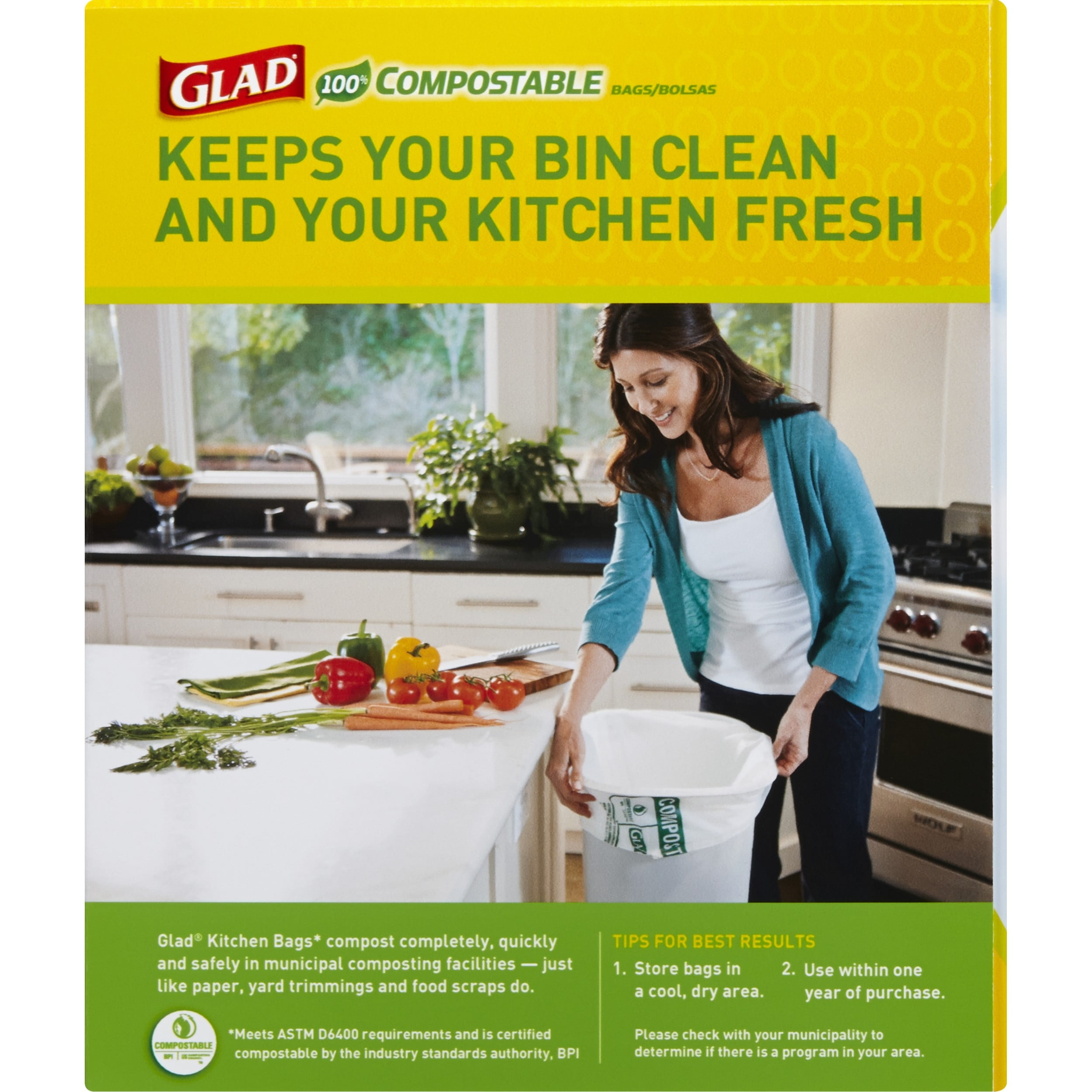 Case Of Tall Kitchen Bags 10 Bags 12 Glad 100% OdorShield Compostable 13 GAL 