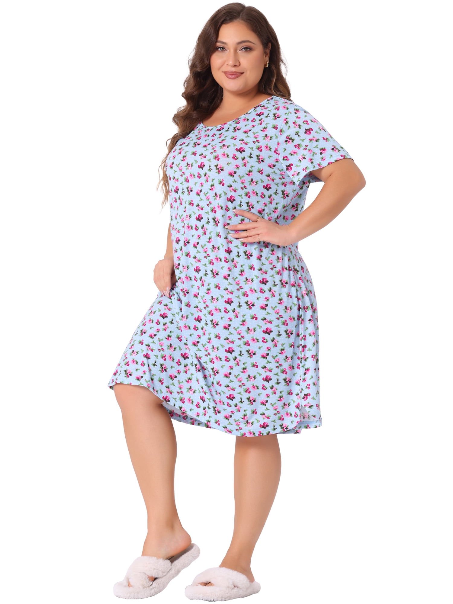 DARING DIVA Women's Plus Short Sleeve Round Neck Sleepwear 1X Light Blue
