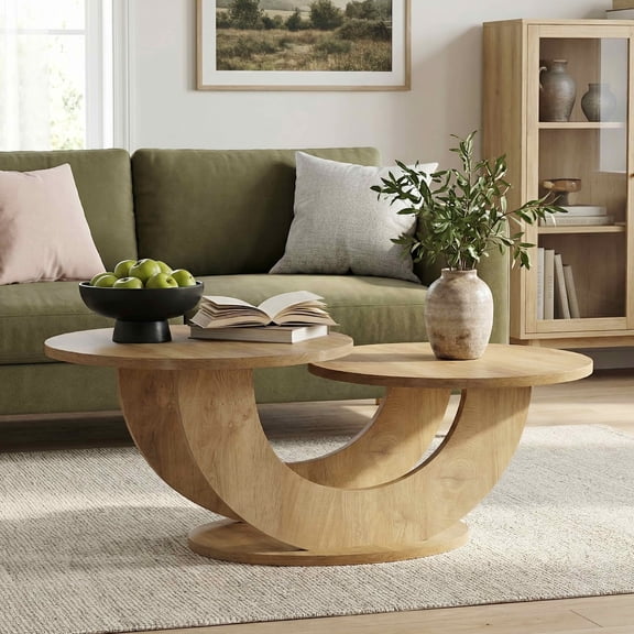 MAYEETY 45 Inch 2-Tier Coffee Table U-Shaped Frame Living Room Table