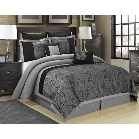 Hig 8 Piece Comforter Set King Gray Jacquard Fabric Patchwork