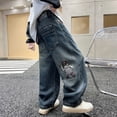 thumbnail image 4 of shqvo Boys Size 8 Jeans Bootcut Snap Button Wide Leg High Waisted Plain Casual Demin Pants Boy Lightweight Soft Comfy Fashion Trousers Streetwear with Pockets Blue 15-16 Years, 4 of 6