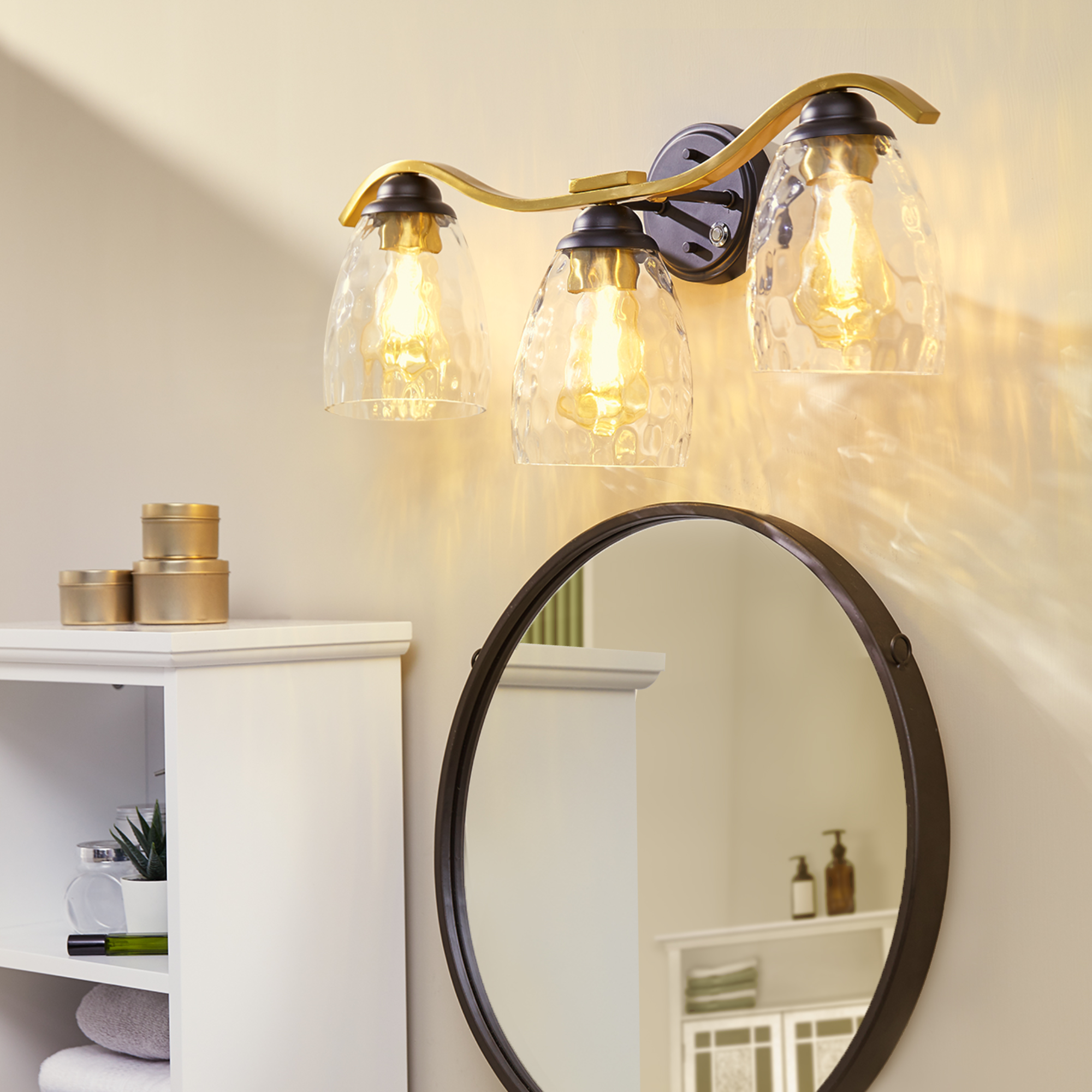 Teamson Home Heidi Dimmable 3-Light Bathroom Vanity Light, Black/Brass
