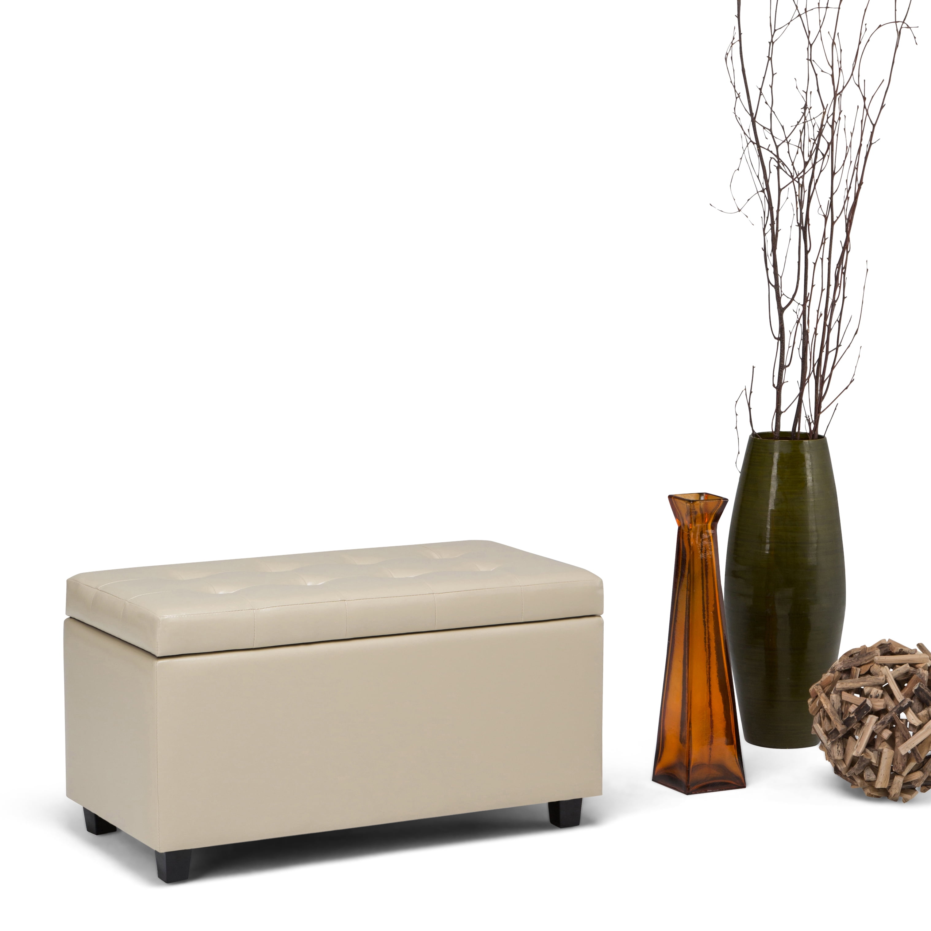 Cosmopolitan 34 inch Wide Storage Ottoman in Satin Cream Vegan Leather