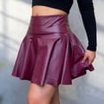 thumbnail image 4 of vigerkar Leather Skater Skirt, Women's Loose Mini A-line High Waist Casual Stretchy Skirts (Wine, L), 4 of 9