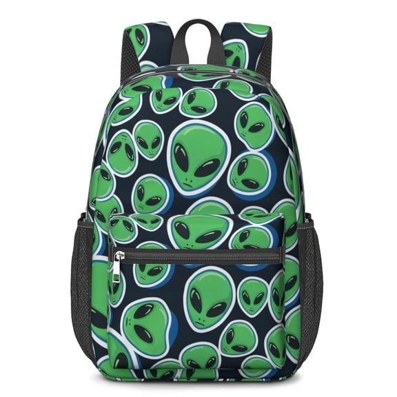 Alien Head Deep Black Pattern 17" School Backpacks for Teens,Waterproof Oxford Fabric,S-Shape Padded Straps for School,Travel,Hiking,Camping