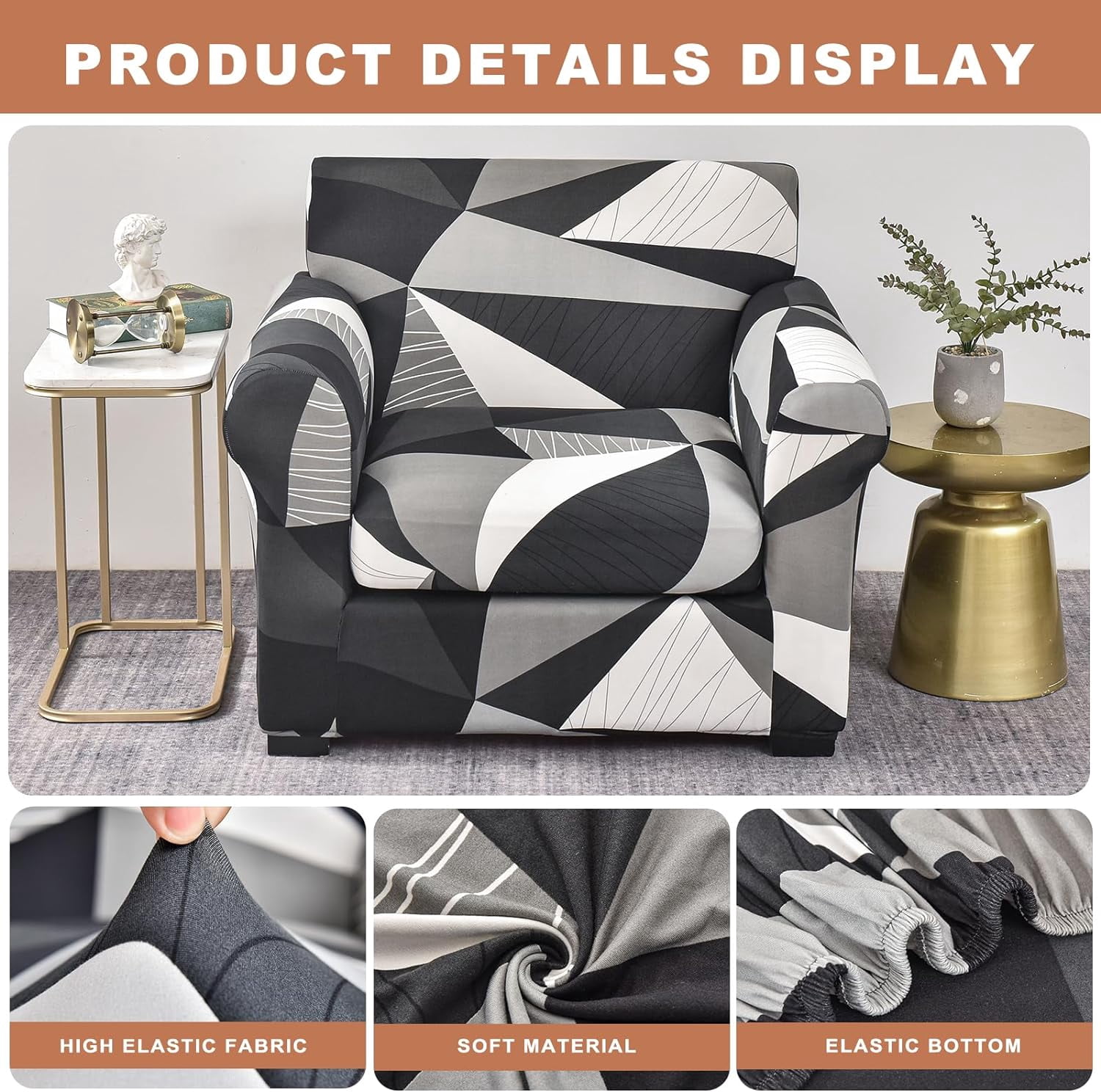 CHUNTIAN Couch Cover Chair Covers Printed Sofa Covers 2-Piece Stretch Armchair Sofa Couch Slipcover Sectional Couch Covers for Sofa Furniture Protector with Non Slip Elastic Bottom for Living Room