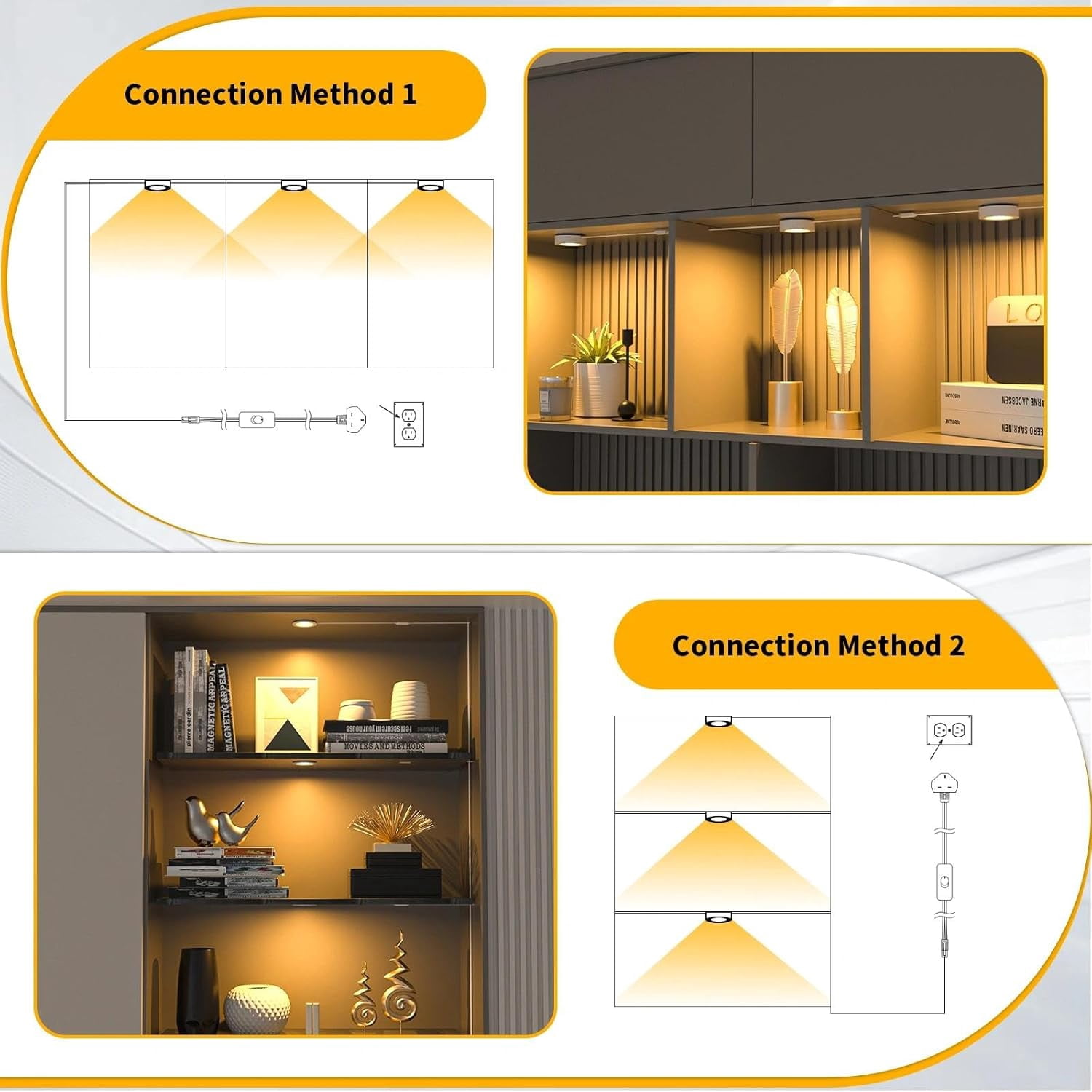 Hardwired LED Puck Lights with Switch - 3 Pack, Linkable Under Cabinet Lighting for Kitchen, Shelf, Bookcase & Pantry, Warm White 3000K, 120V, Recessed or Plug-In Install