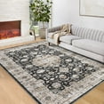 thumbnail image 2 of Tzou Area Rugs 3'x5' Vintage Medallion Distressed Anti-Slip Rubber Backing Carpet for Living Room Bedroom, Black, 2 of 7