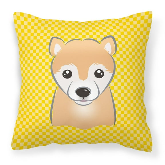 Carolines Treasures BB1133PW1414 Yellow Checkered Shiba Inu   Canvas Fabric Decorative Pillow  14Hx14W multicolor