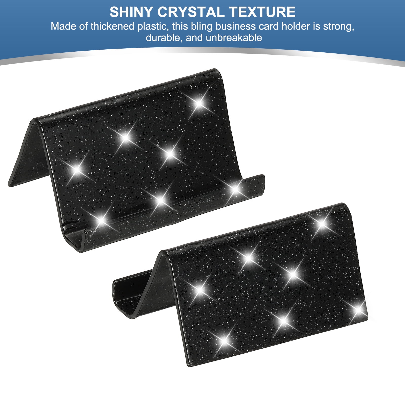 Unique Bargains Business Card Holder for Desk Shine Card Stand Organizer Display Black