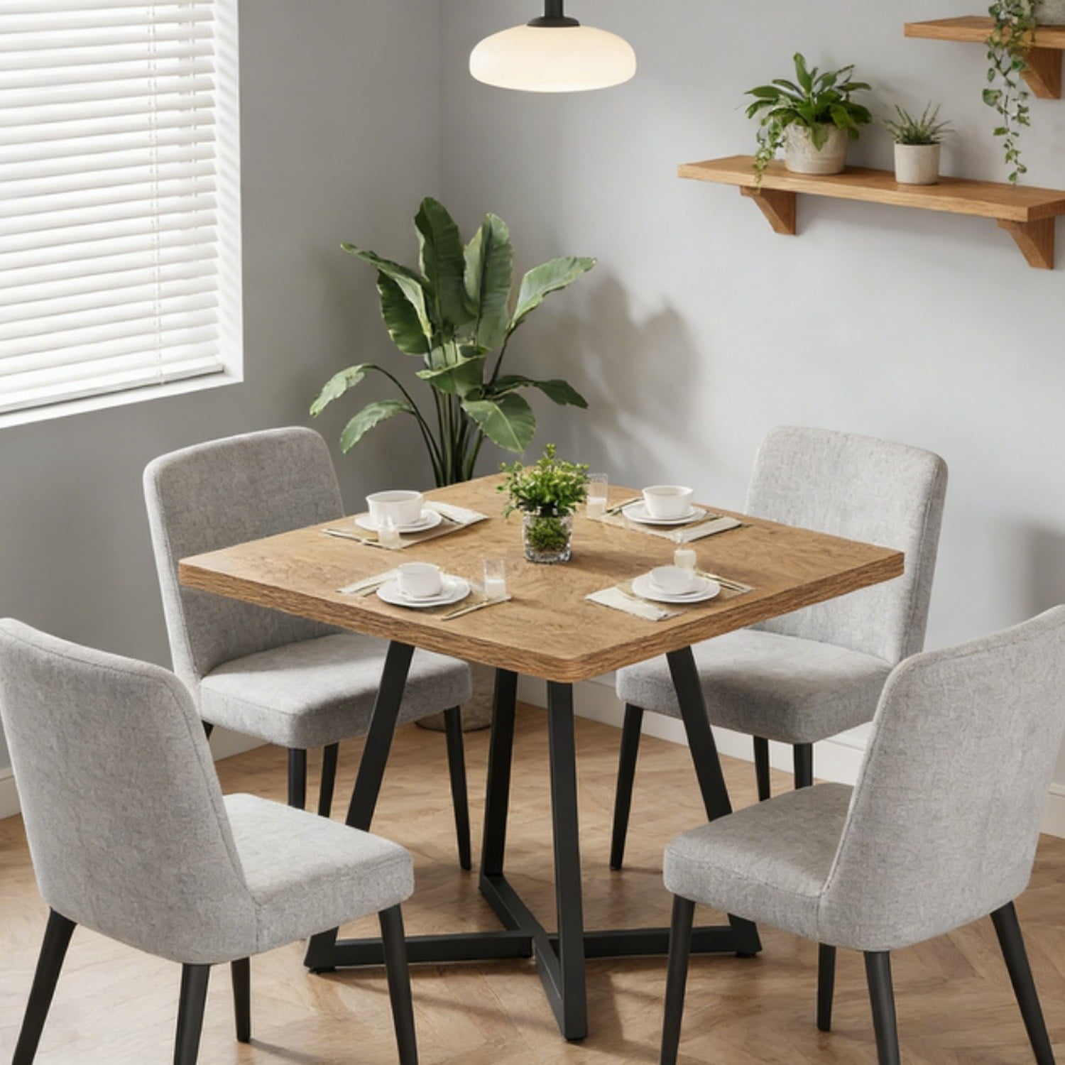 Square Dining Table, Industrial Style, Vintage Brown Wood with Black Metal Frame, 31.49 in W x 31.49 in D x 29.52 in H