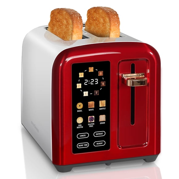 SEEDEEM tostador de 2 rebanadas, visualización LCD de tostador de acero inoxidable y botones táctiles, velocidad de calentamiento 50% más rápida, selección de 6 panes, configuración de 7 sombras,