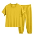 thumbnail image 7 of Bovxnpu Girls Sleepwear 2 Piece Loungewear Set Ribbed Short Sleeve Top and Elastic Cuffed Pants Loungewear Outfits Set, 7 of 7