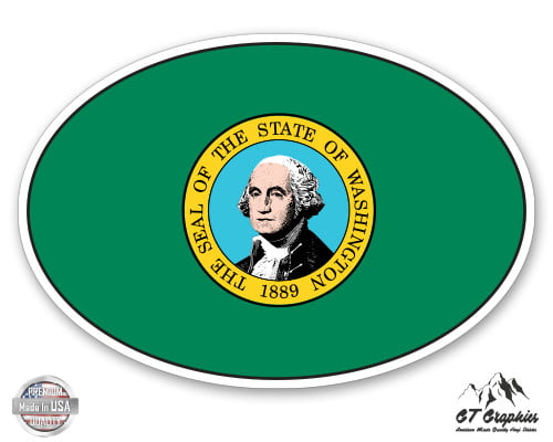 SELECT SIZE Washington State Flag Oval Car Vinyl Sticker 