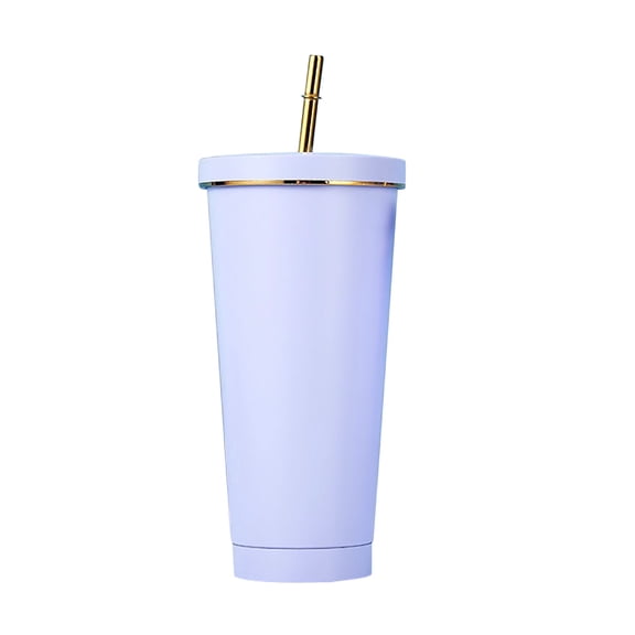 Insulated Tumbler 500ml Stainless Steel Vacuum Straw Water Tumbler Single Drinkware, Smooth Rim Portable Kitchen Gadget, Heat Cold Retain Beverage Container for Home Outdoor Coffee Tea Serving